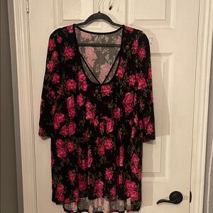 Torrid Black Dress with Pink Floral Design